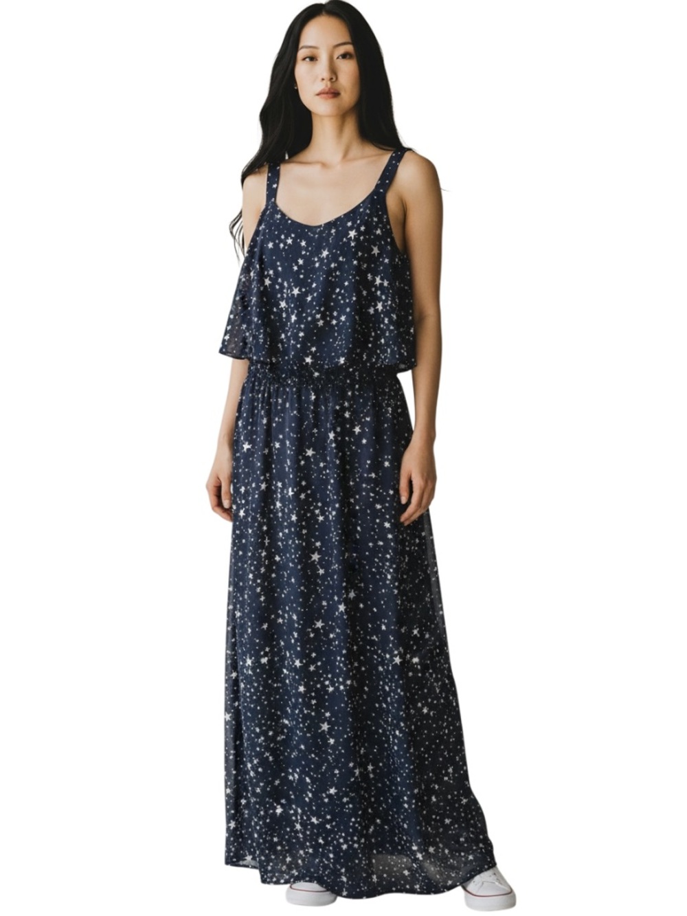 Chelsea & Theodore Navy Star-Print Maxi Dress